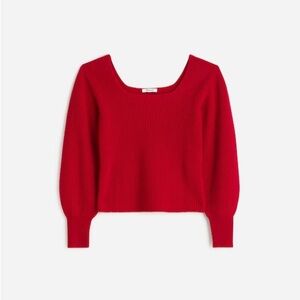 NWT Madewell SoftWool Square-Neck Pullover Sweater Red Bright Cherry S $128